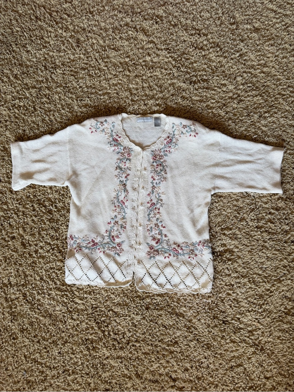 Vintage Carolyn Taylor Embroidered Cardigan Sweater Cottagecore Size M